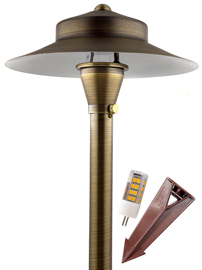MIK Solutions LED Low Voltage Pathway Lights 120- Solid Brass Outdoor Landscape Lights for Garden Pathway & Driveway Outdoor Lighting, 12V Landscape Lighting with Ground Stake & G4 LED Bulb (1 Pack Wide Top 8-1/2") - Image 1